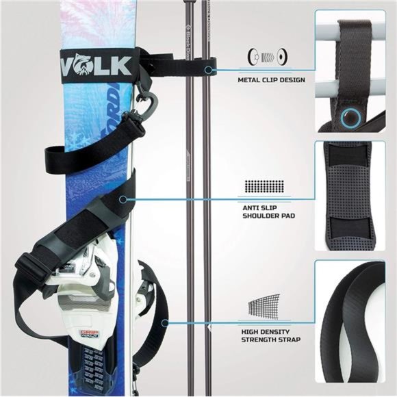 Ski Strap and Pole Carrier - 2 Sets per Pack -Skiing Accessory for Easy Carrying - Picture 2 of 7